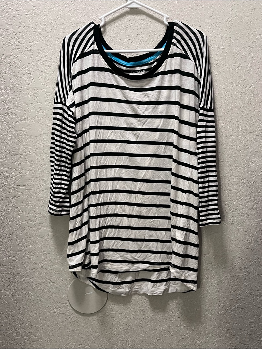 Calvin Klein Black and White Striped Long Sleeve Tee